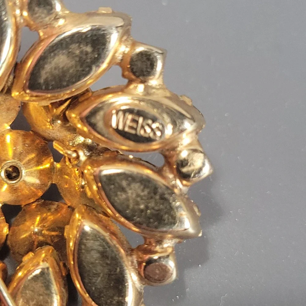 Vintage WEISS  Brooch Root Beer Brown Champagne Rhinestone Cabochon Cluster